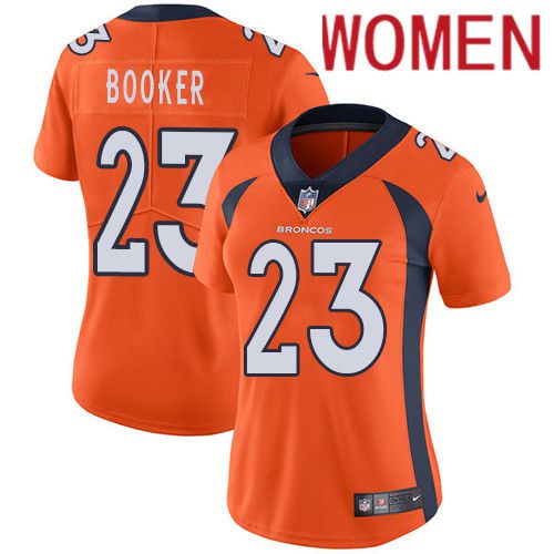 Women Denver Broncos #23 Devontae Booker Orange Nike Vapor Limited NFL Jersey->women nfl jersey->Women Jersey